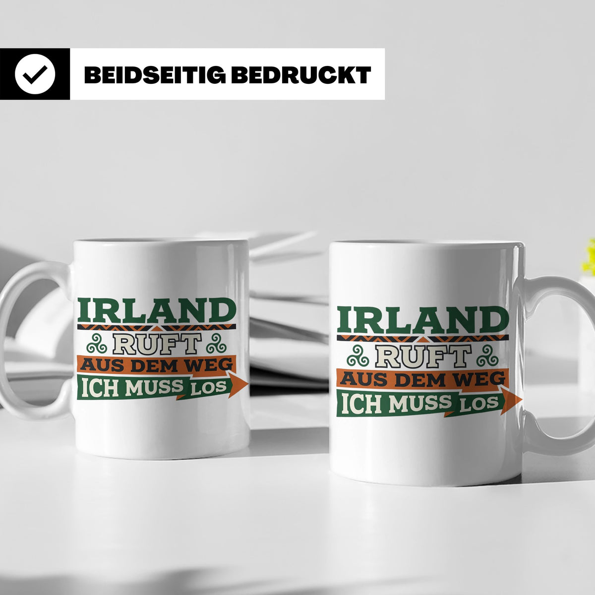 Irland ruft Tasse für Auswanderer & Urlauber, Keltischer Kno – Weiß [farbe:weiß]