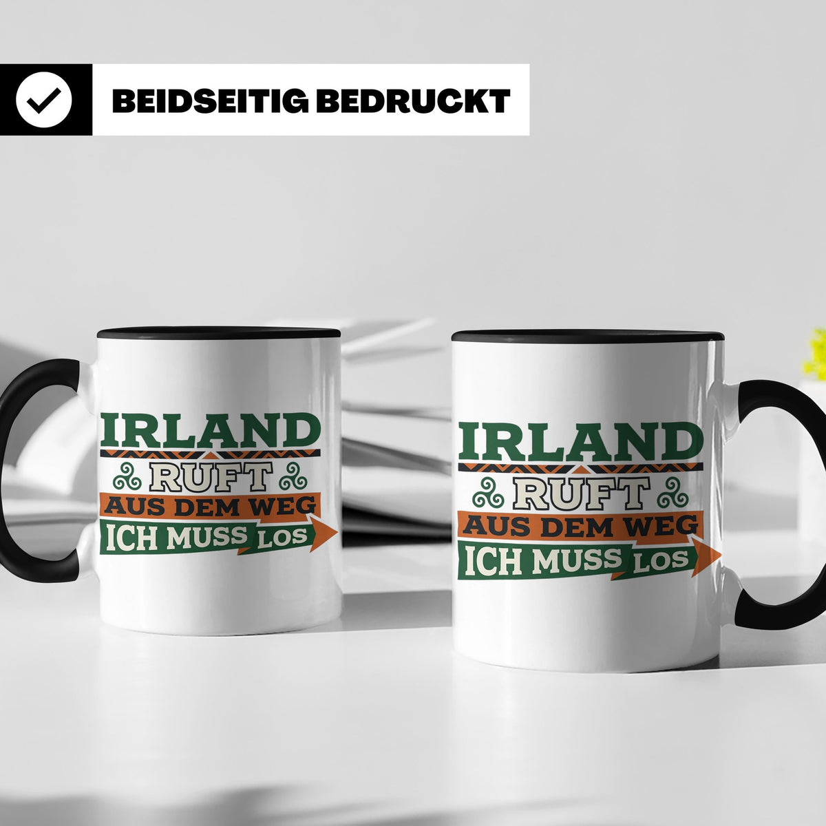 Irland ruft Tasse für Auswanderer & Urlauber, Keltischer Kno – Schwarz [farbe:schwarz]