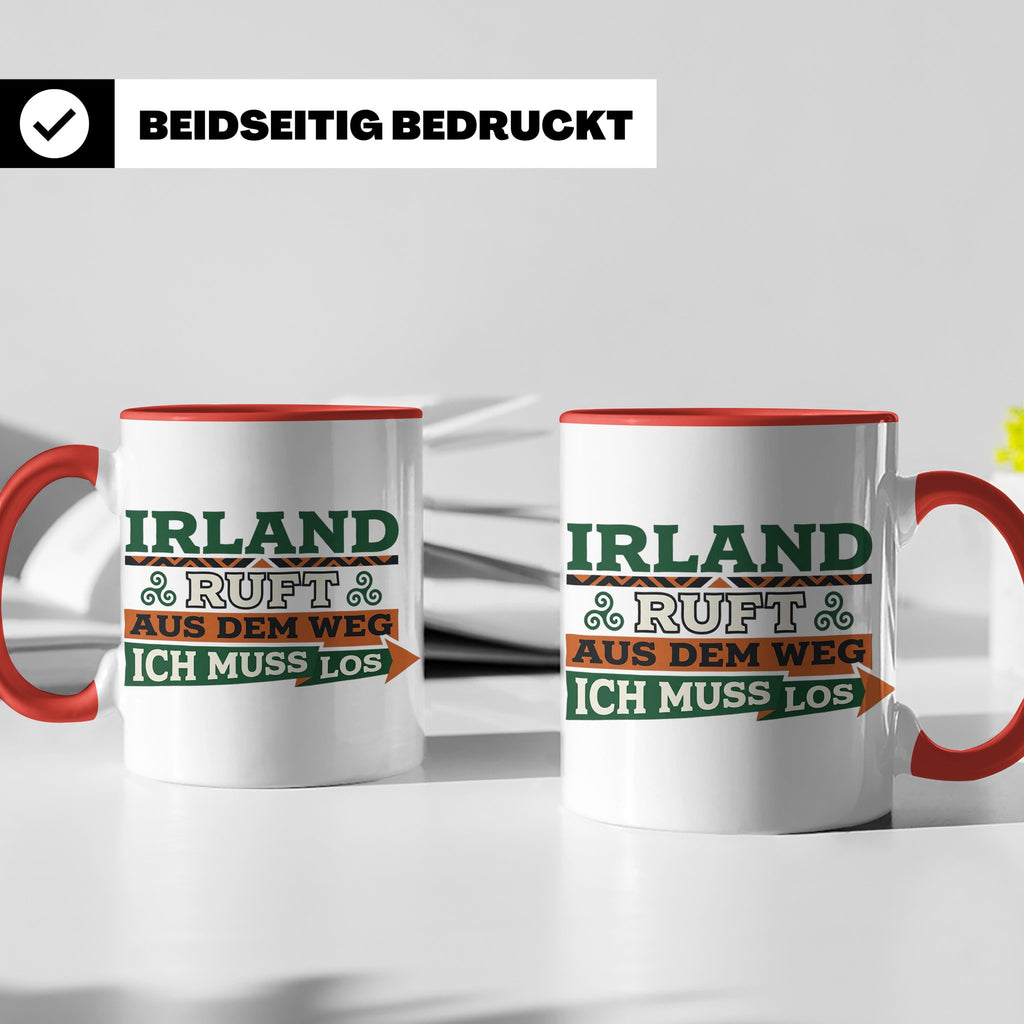 Irland ruft Tasse für Auswanderer & Urlauber, Keltischer Kno – Rot [farbe:rot]