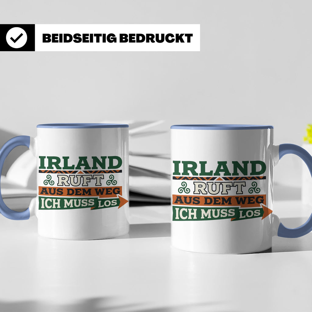 Irland ruft Tasse für Auswanderer & Urlauber, Keltischer Kno – Blau [farbe:blau]
