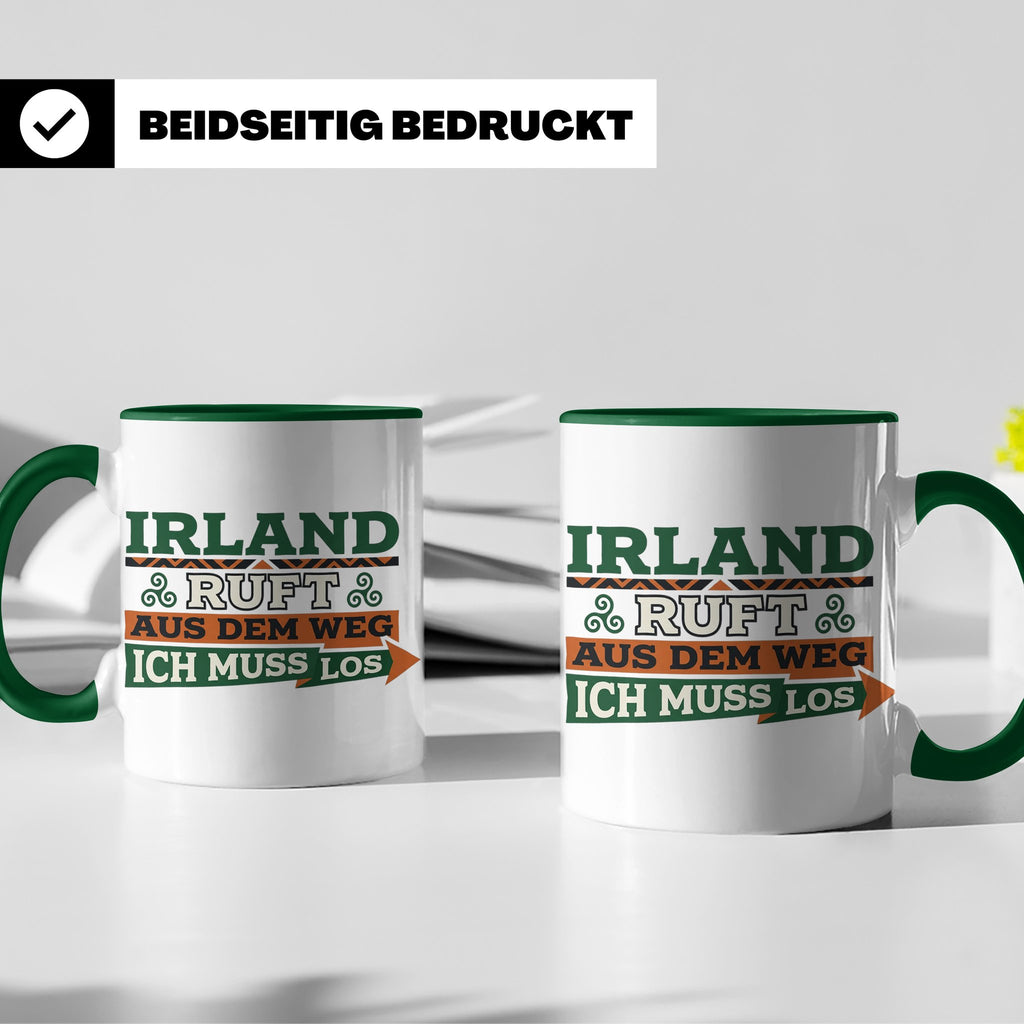 Irland ruft Tasse für Auswanderer & Urlauber, Keltischer Kno – Grün [farbe:grün]