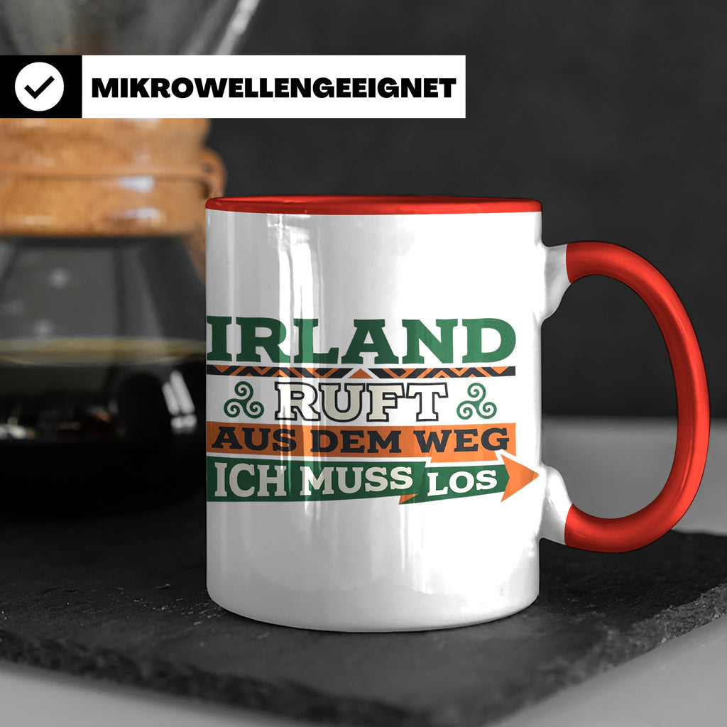 Irland ruft Tasse für Auswanderer & Urlauber, Keltischer Kno – Rot [farbe:rot]