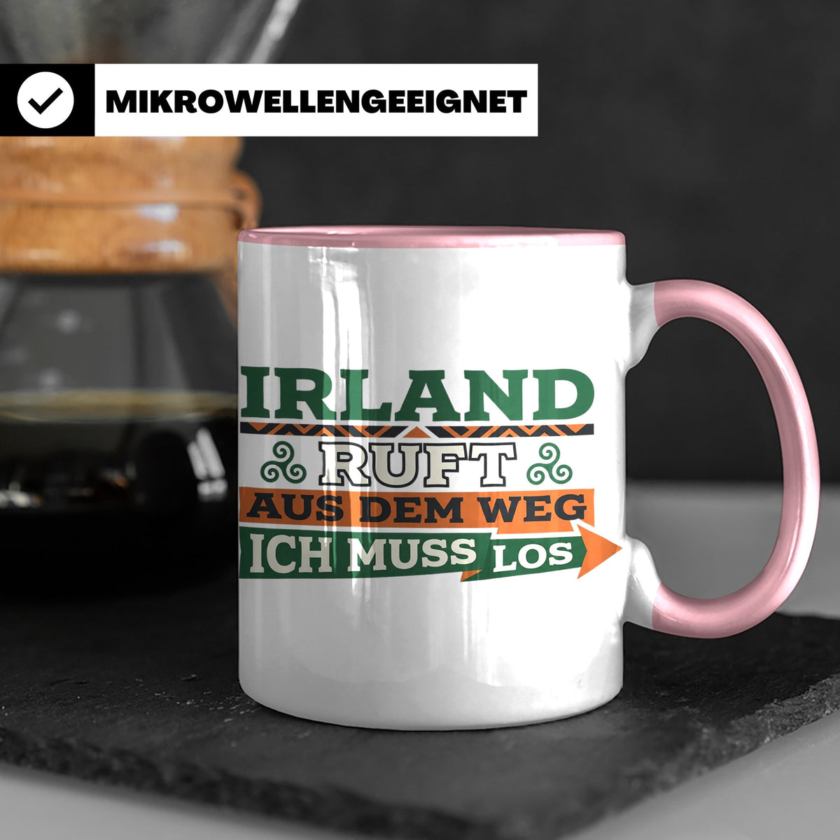 Irland ruft Tasse für Auswanderer & Urlauber, Keltischer Kno – Rosa [farbe:rosa]