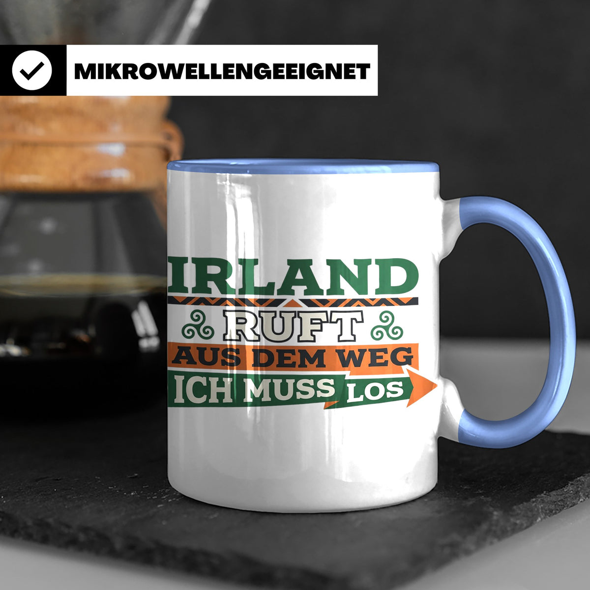Irland ruft Tasse für Auswanderer & Urlauber, Keltischer Kno – Blau [farbe:blau]