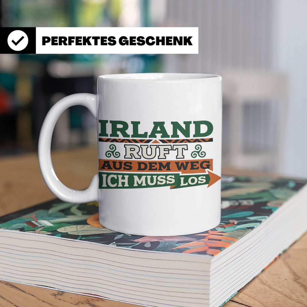 Irland ruft Tasse für Auswanderer & Urlauber, Keltischer Kno – Weiß [farbe:weiß]