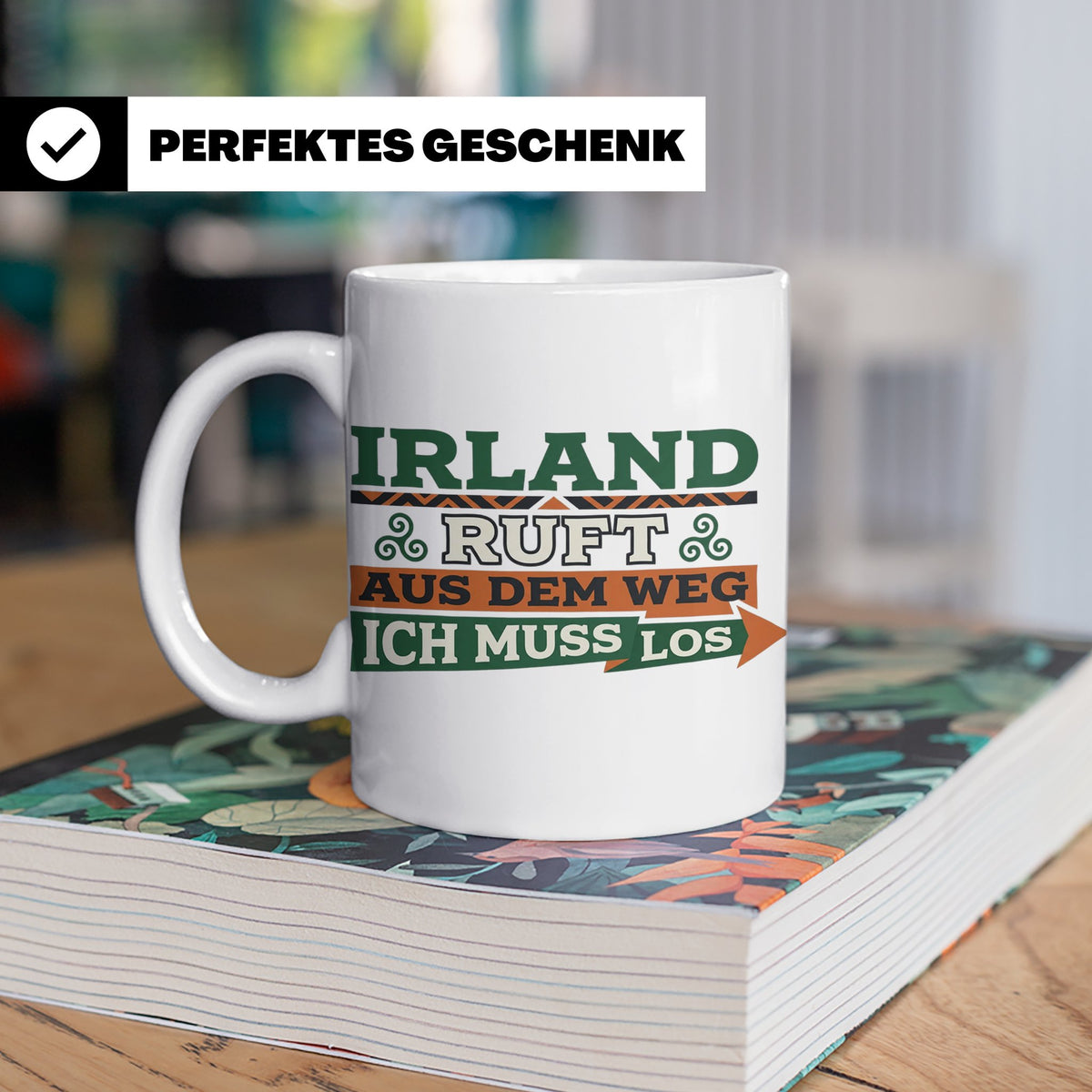 Irland ruft Tasse für Auswanderer & Urlauber, Keltischer Kno – Weiß [farbe:weiß]