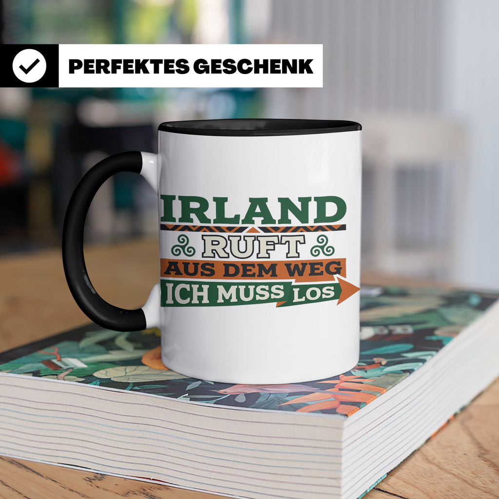 Irland ruft Tasse für Auswanderer & Urlauber, Keltischer Kno – Schwarz [farbe:schwarz]