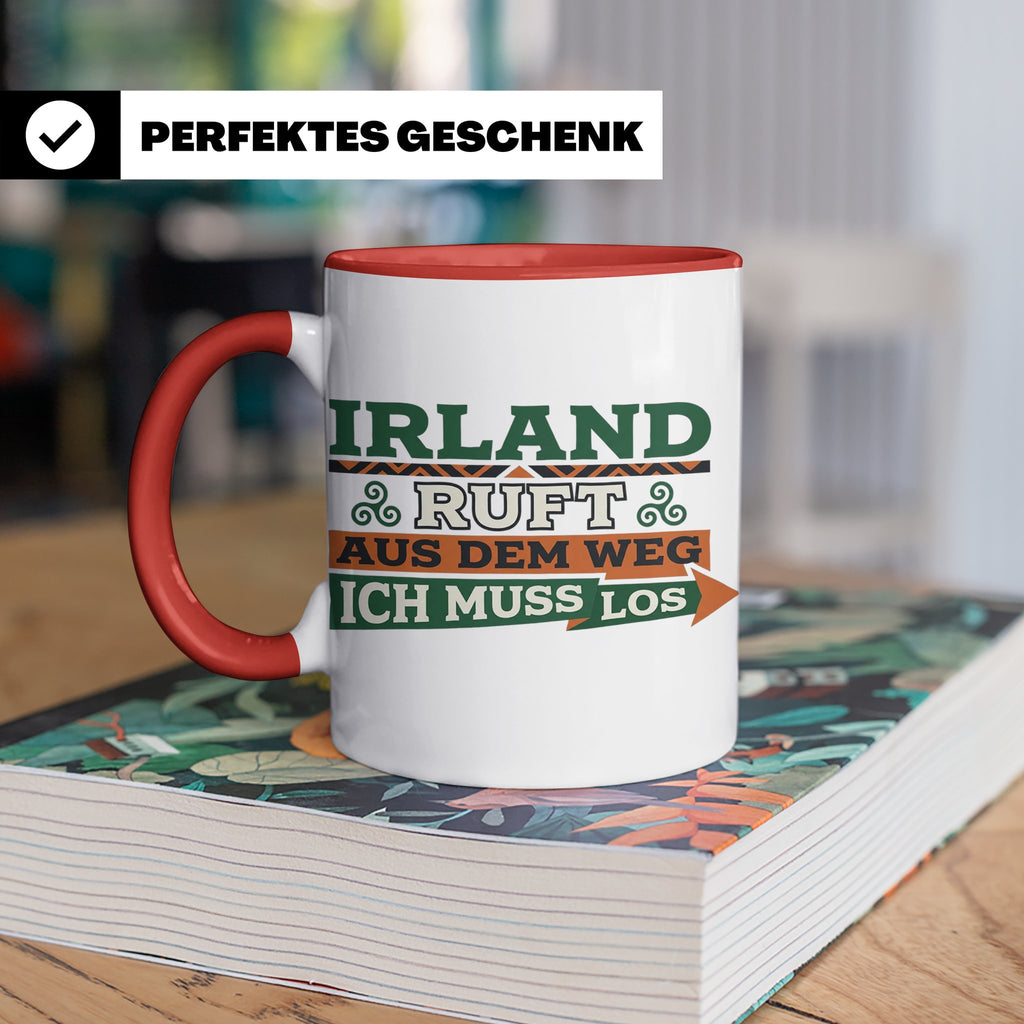 Irland ruft Tasse für Auswanderer & Urlauber, Keltischer Kno – Rot [farbe:rot]