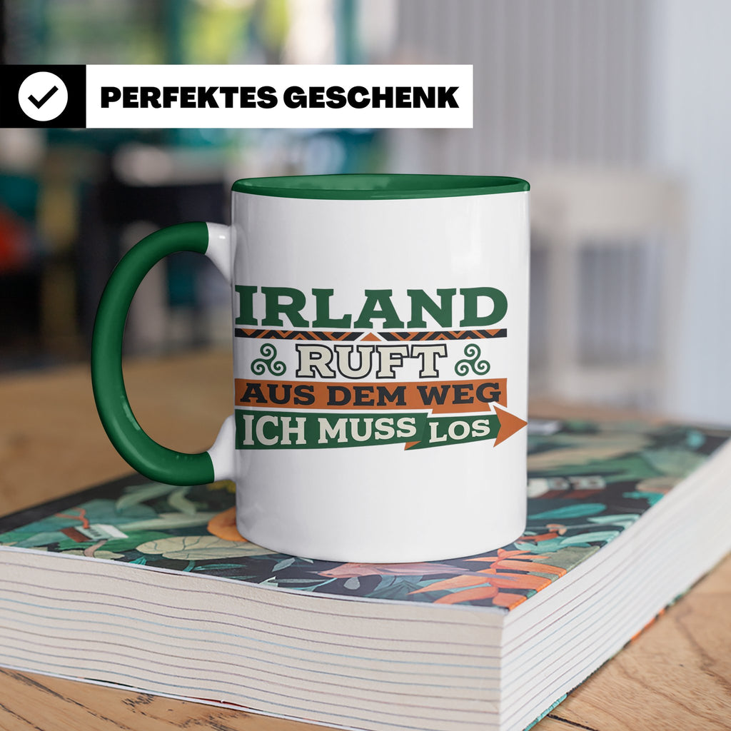 Irland ruft Tasse für Auswanderer & Urlauber, Keltischer Kno – Grün [farbe:grün]