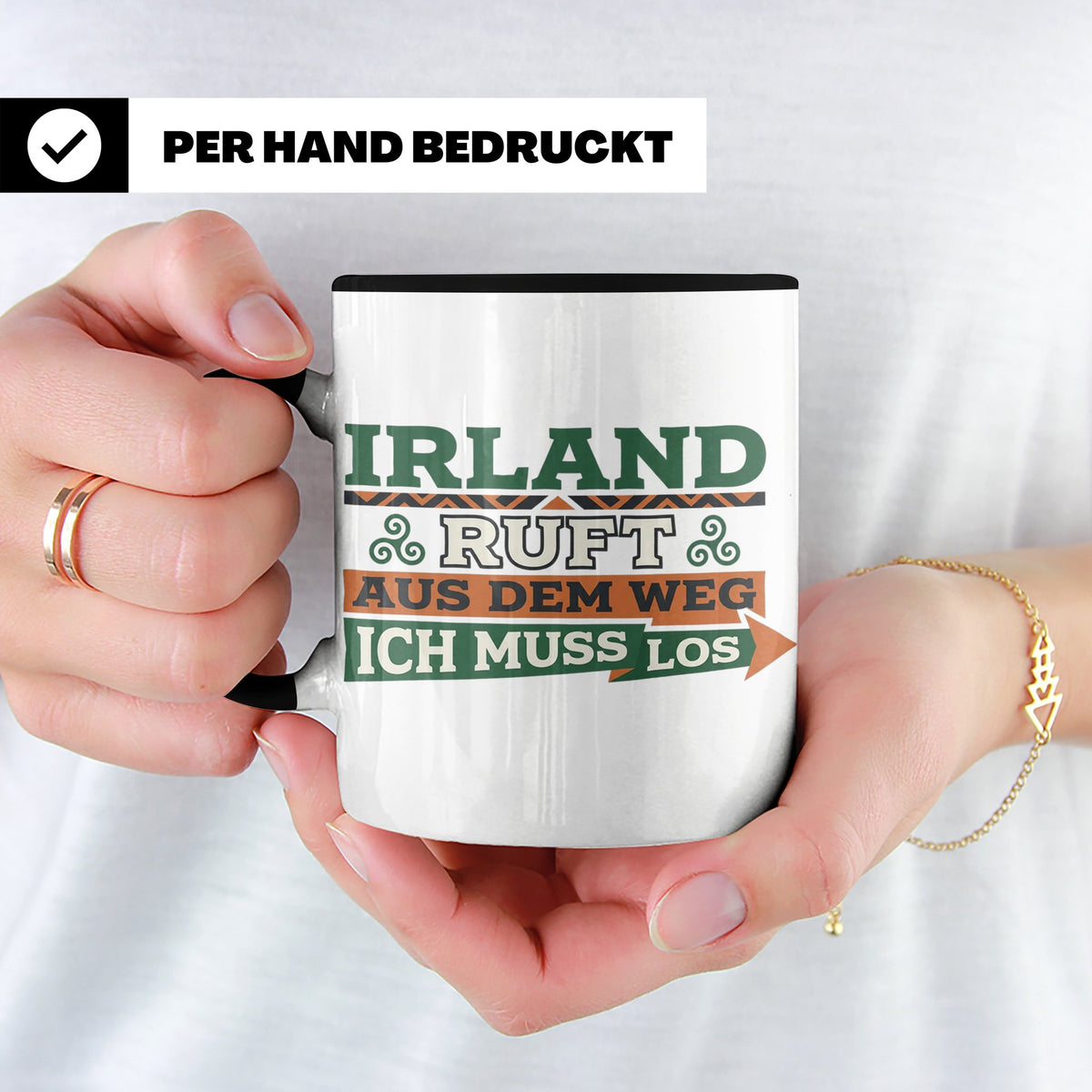 Irland ruft Tasse für Auswanderer & Urlauber, Keltischer Kno – Schwarz [farbe:schwarz]