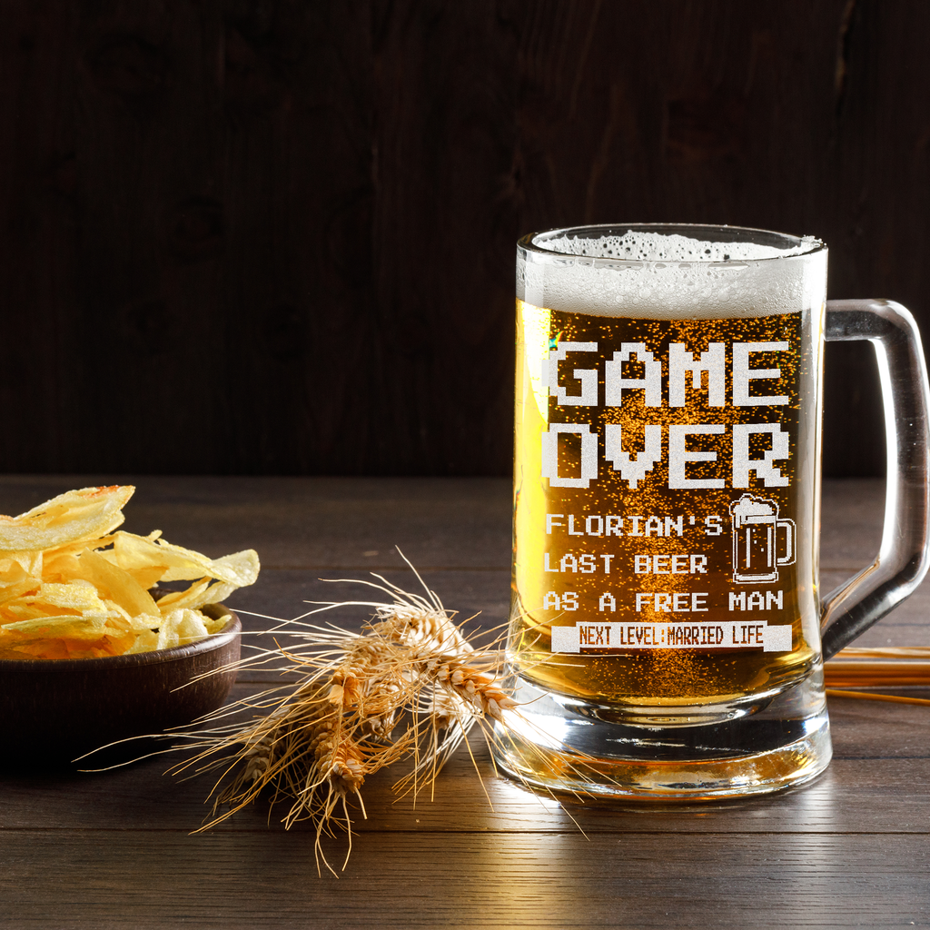 Bierkrug Game Over Geschenk für Männer Junggesellenabschied Lustig Gamer Hochzeit Letztes Bier