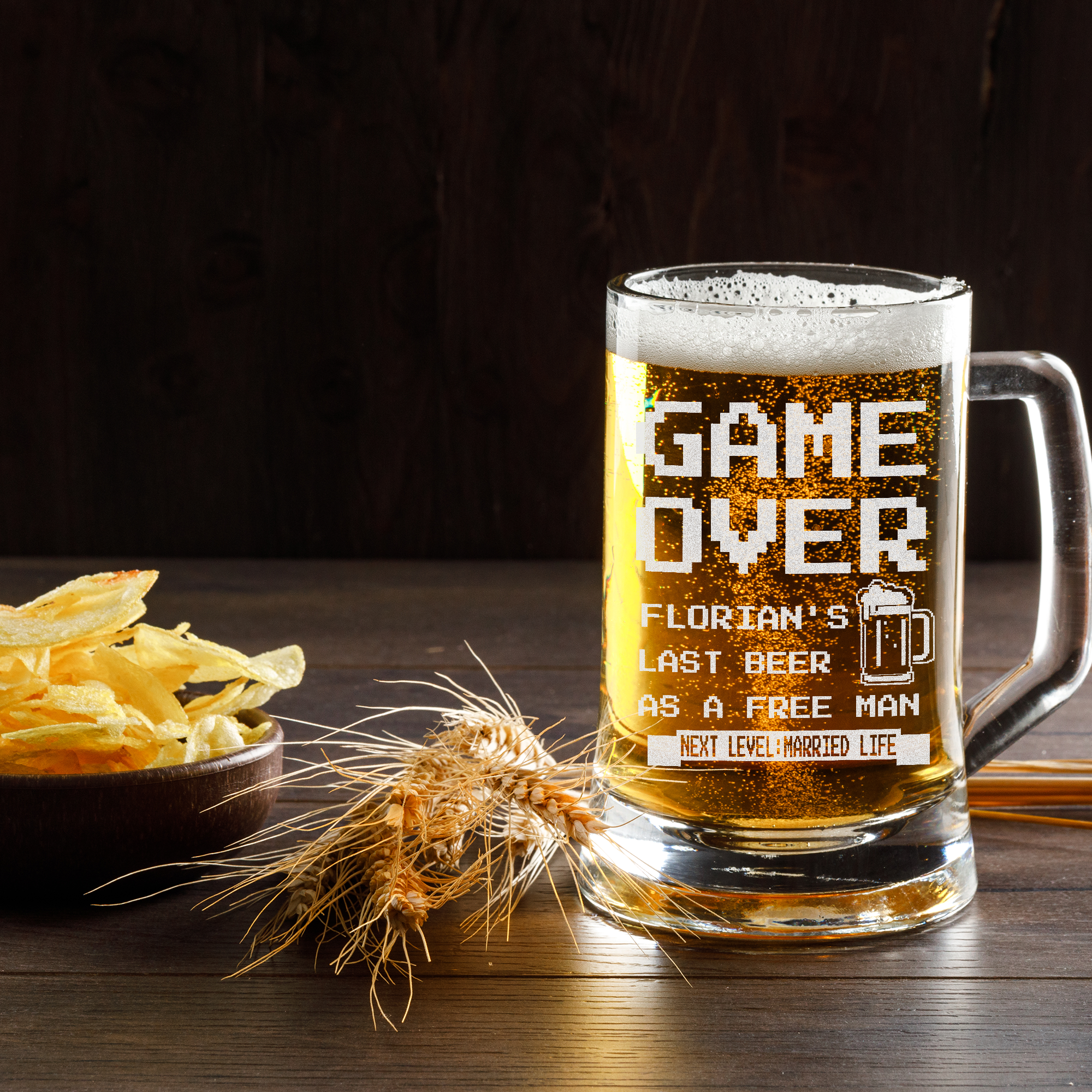 Bierkrug Game Over Geschenk für Männer Junggesellenabschied Lustig Gamer Hochzeit Letztes Bier