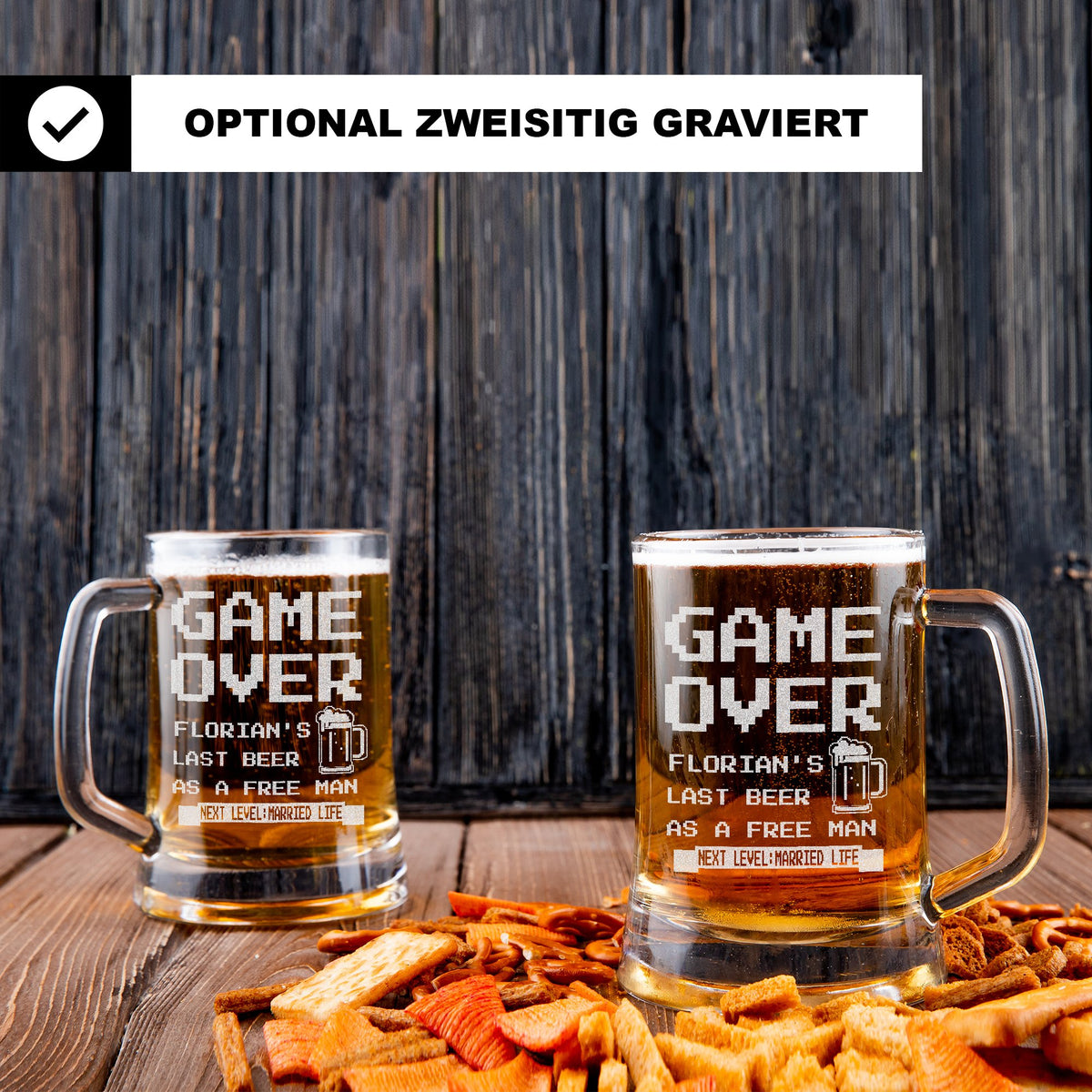 Bierkrug Game Over Geschenk für Männer Junggesellenabschied Lustig Gamer Hochzeit Letztes Bier