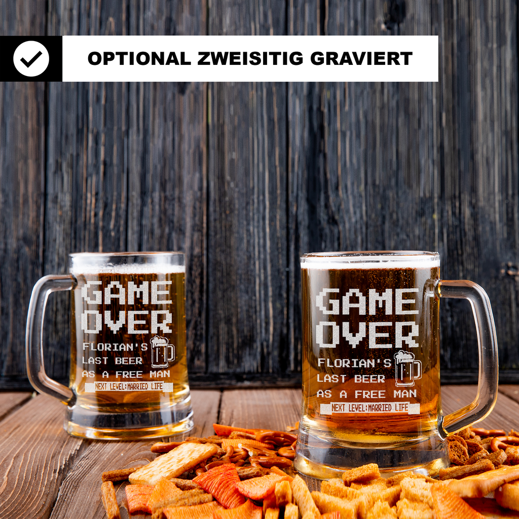 Bierkrug Game Over Geschenk für Männer Junggesellenabschied Lustig Gamer Hochzeit Letztes Bier