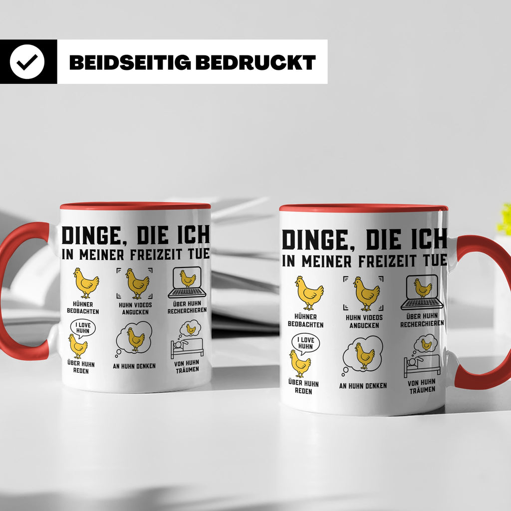 Hühner Tasse 'Dinge die ich tue' lustiges Geschenk für Hühne – Rot [farbe:rot]