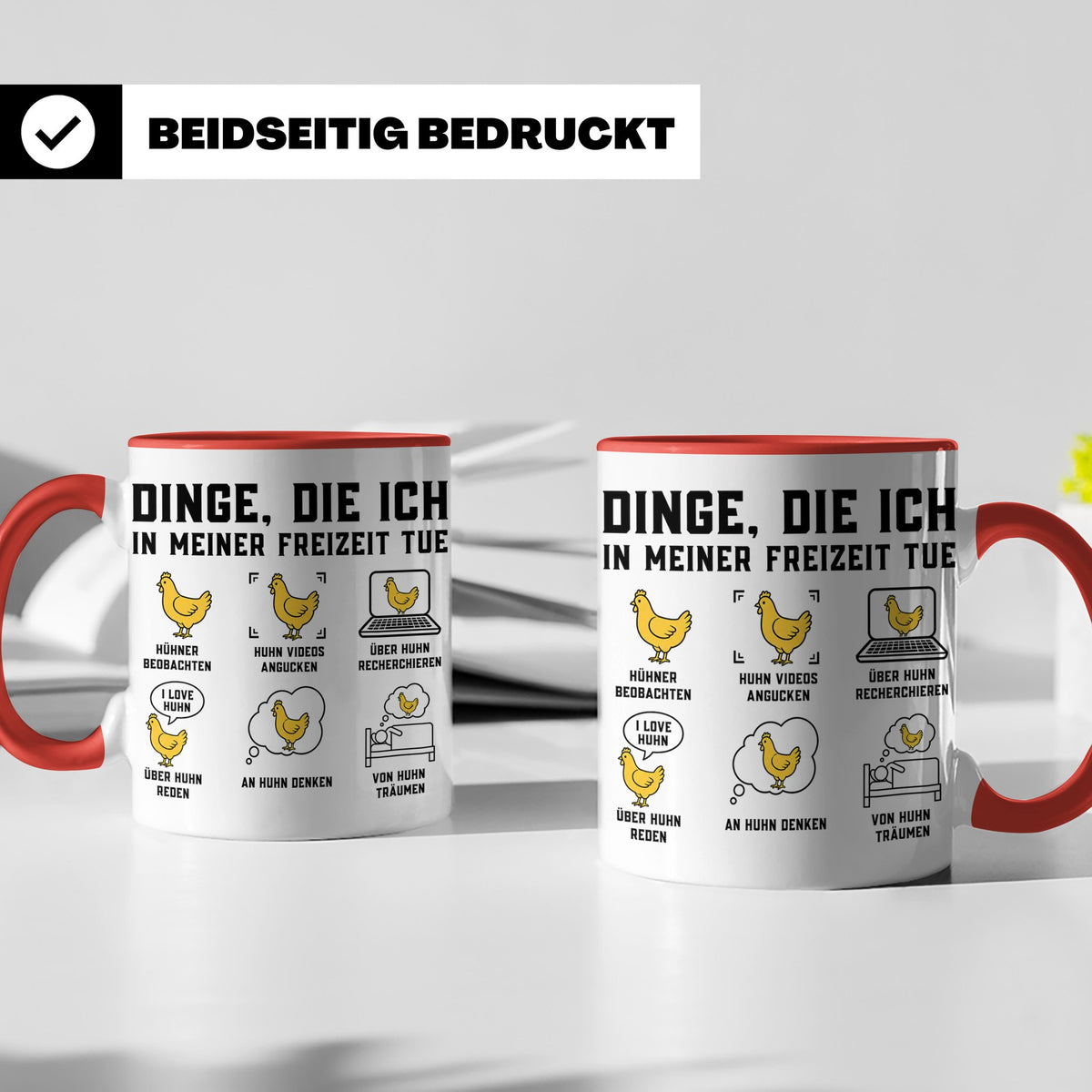 Hühner Tasse 'Dinge die ich tue' lustiges Geschenk für Hühne – Rot [farbe:rot]