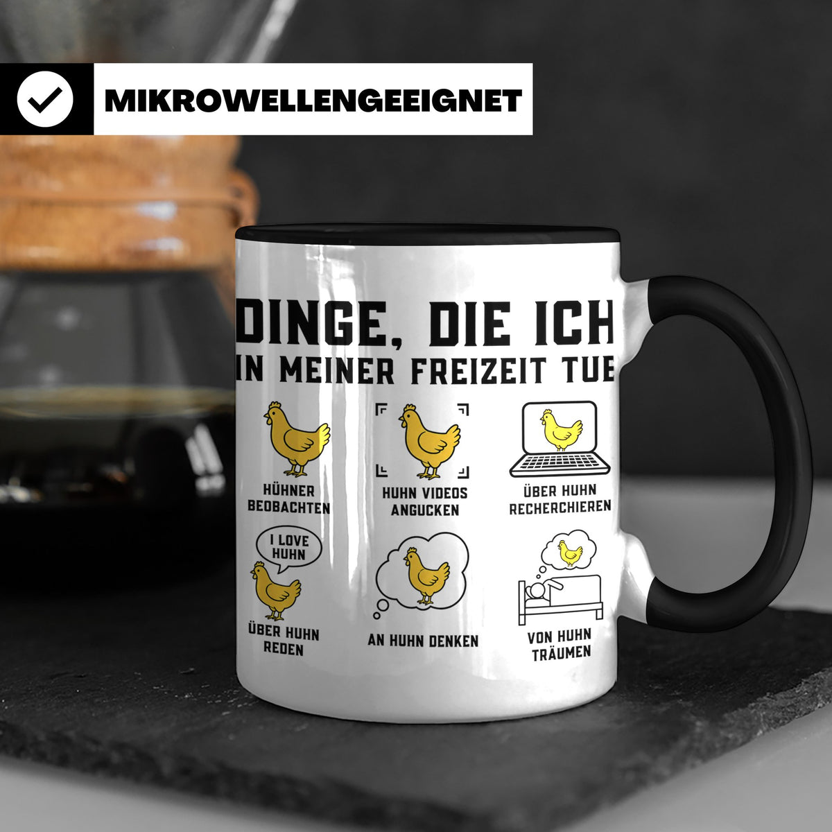 Hühner Tasse 'Dinge die ich tue' lustiges Geschenk für Hühne – Schwarz [farbe:schwarz]