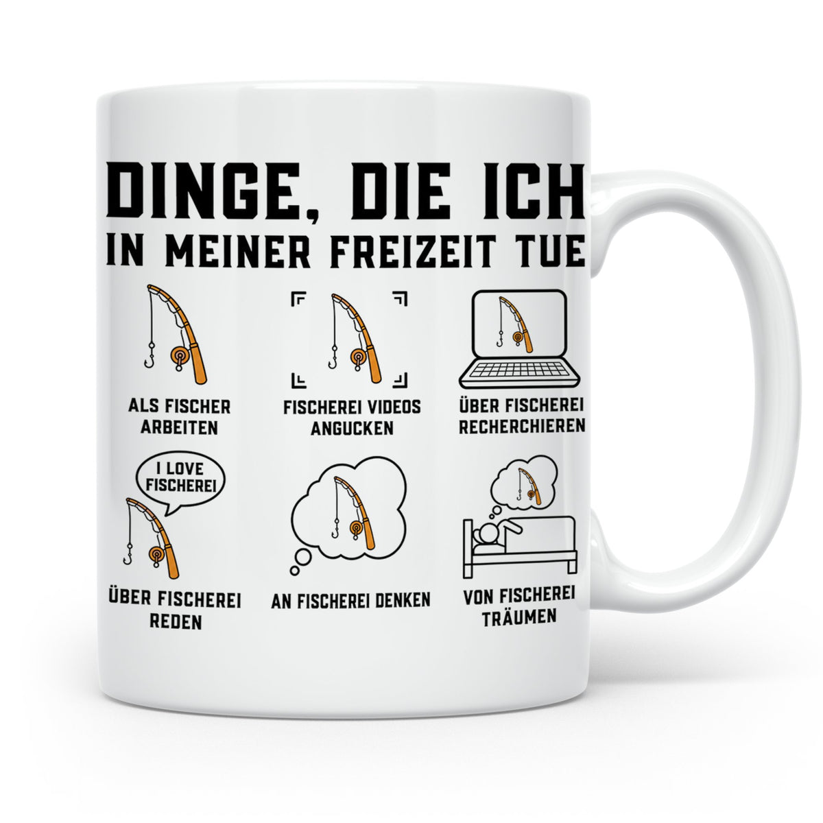 Angler Tasse mit Spruch Dinge die ich tue. Lustiges Fischer  – Weiß [farbe:weiß]
