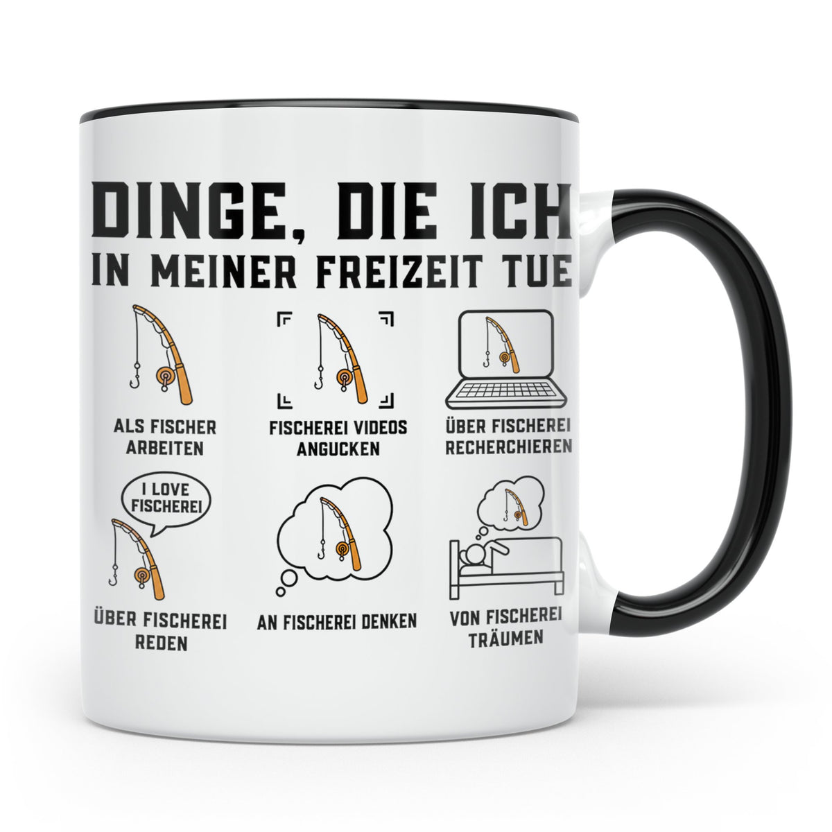 Angler Tasse mit Spruch Dinge die ich tue. Lustiges Fischer  – Schwarz [farbe:schwarz]