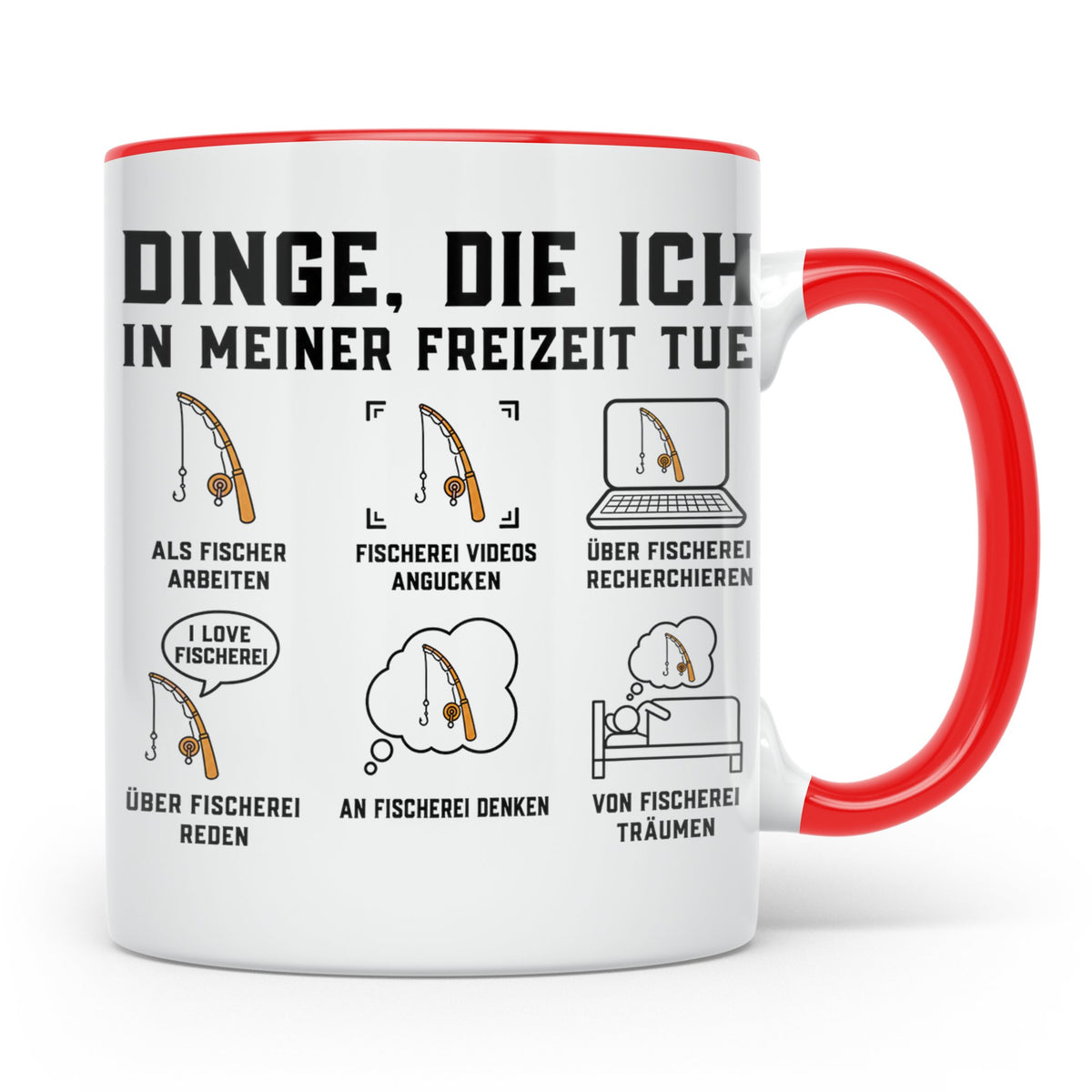 Angler Tasse mit Spruch Dinge die ich tue. Lustiges Fischer  – Rot [farbe:rot]