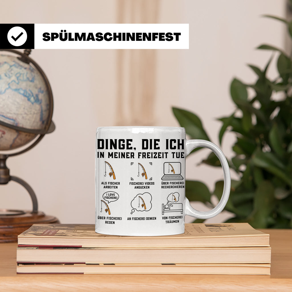 Angler Tasse mit Spruch Dinge die ich tue. Lustiges Fischer  – Weiß [farbe:weiß]