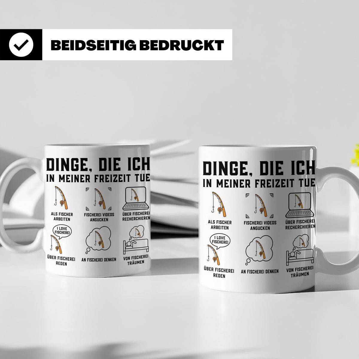 Angler Tasse mit Spruch Dinge die ich tue. Lustiges Fischer  – Weiß [farbe:weiß]