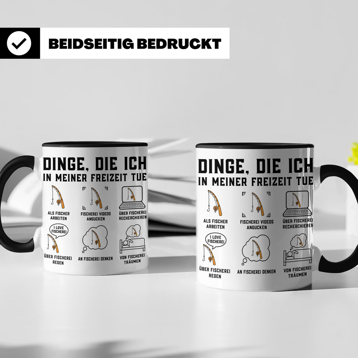 Angler Tasse mit Spruch Dinge die ich tue. Lustiges Fischer  – Schwarz [farbe:schwarz]