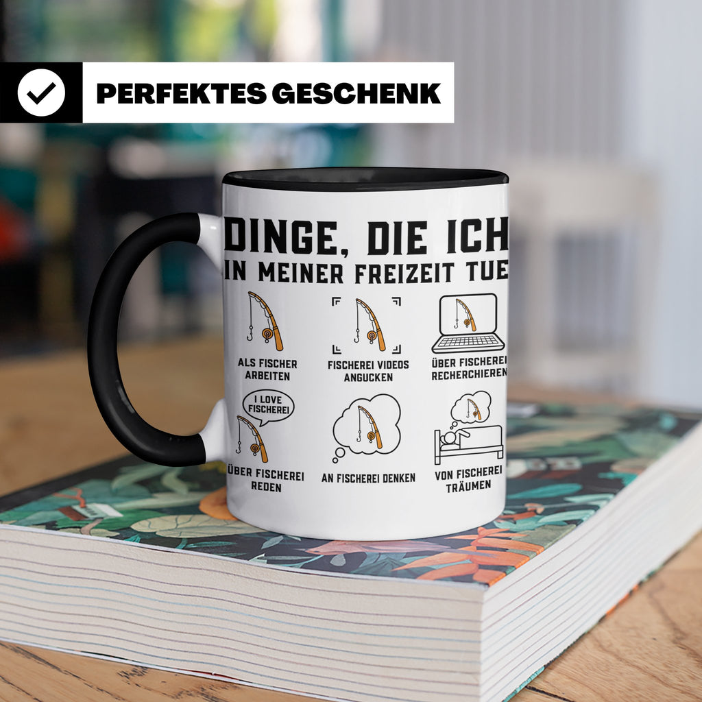 Angler Tasse mit Spruch Dinge die ich tue. Lustiges Fischer  – Schwarz [farbe:schwarz]