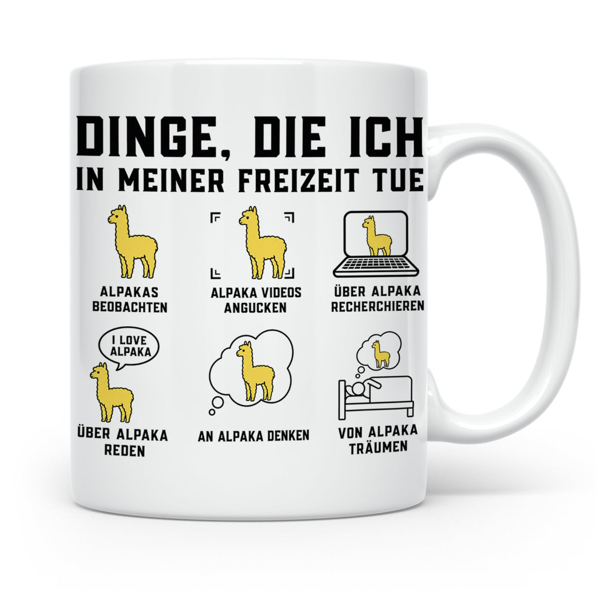 Alpaka Tasse lustig Dinge die ich in meiner Freizeit tue Spr – Weiß [farbe:weiß]
