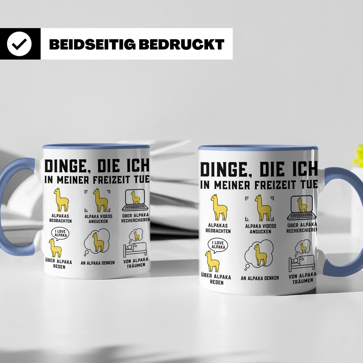 Alpaka Tasse lustig Dinge die ich in meiner Freizeit tue Spr – Blau [farbe:blau]