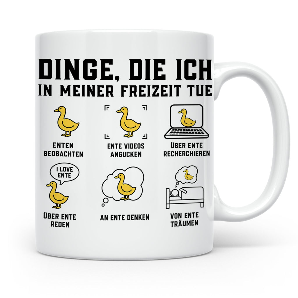 Ente Tasse Spruch Dinge die ich in meiner Freizeit tue, Kaff – Weiß [farbe:weiß]
