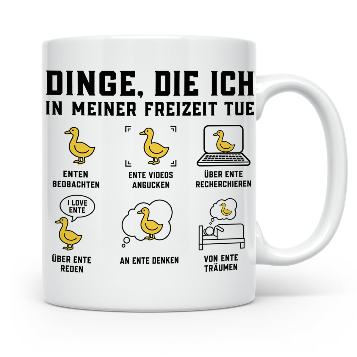 Ente Tasse Spruch Dinge die ich in meiner Freizeit tue, Kaff – Weiß [farbe:weiß]