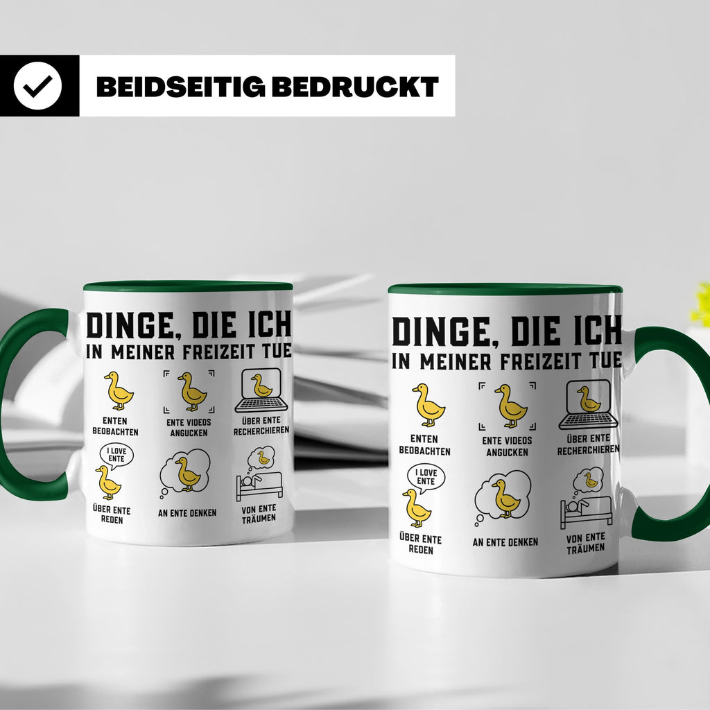 Ente Tasse Spruch Dinge die ich in meiner Freizeit tue, Kaff – Grün [farbe:grün]
