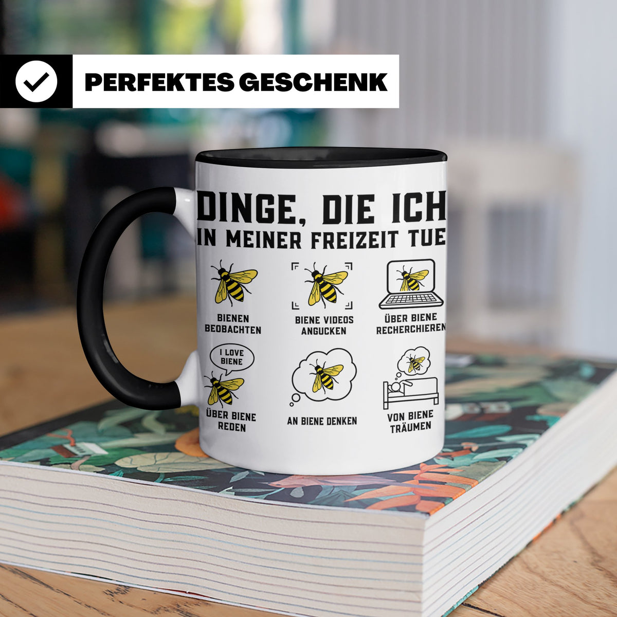Imker Tasse mit Spruch Dinge die ich in meiner Freizeit tue  – Schwarz [farbe:schwarz]