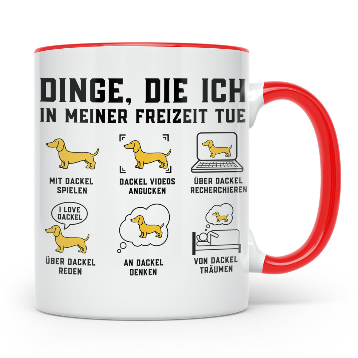 Dackel Tasse mit Spruch "Dinge, die ich in meiner Freizeit t – Rot [farbe:rot]