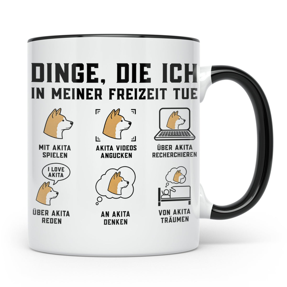 Akita Tasse mit Spruch "Dinge die ich in meiner Freizeit tue – Schwarz [farbe:schwarz]