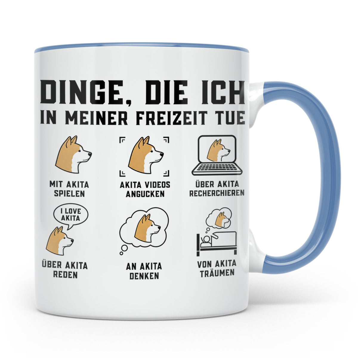 Akita Tasse mit Spruch "Dinge die ich in meiner Freizeit tue – Blau [farbe:blau]