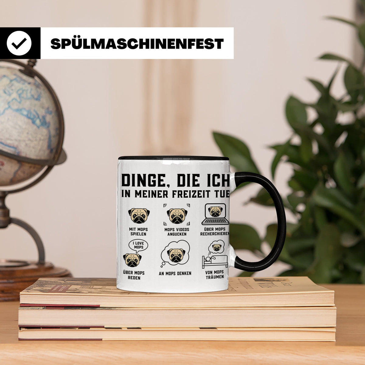 Mops Tasse 'Dinge die ich tue' | Lustiger Hundespruch für Mo – Schwarz [farbe:schwarz]