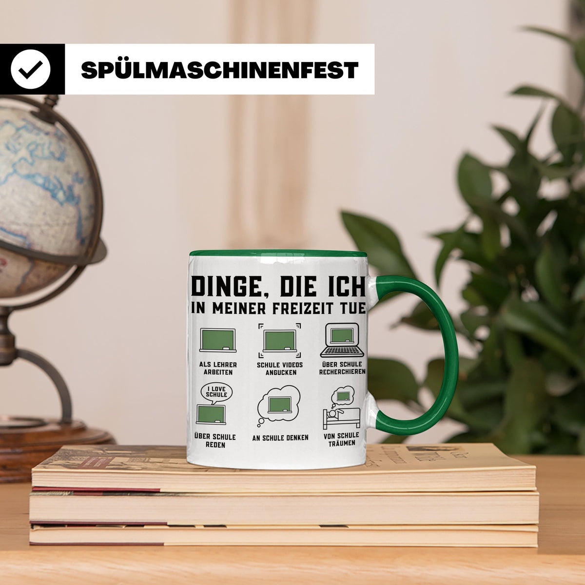 Lehrer Tasse Dinge die ich in meiner Freizeit tue lustig Spr – Grün [farbe:grün]