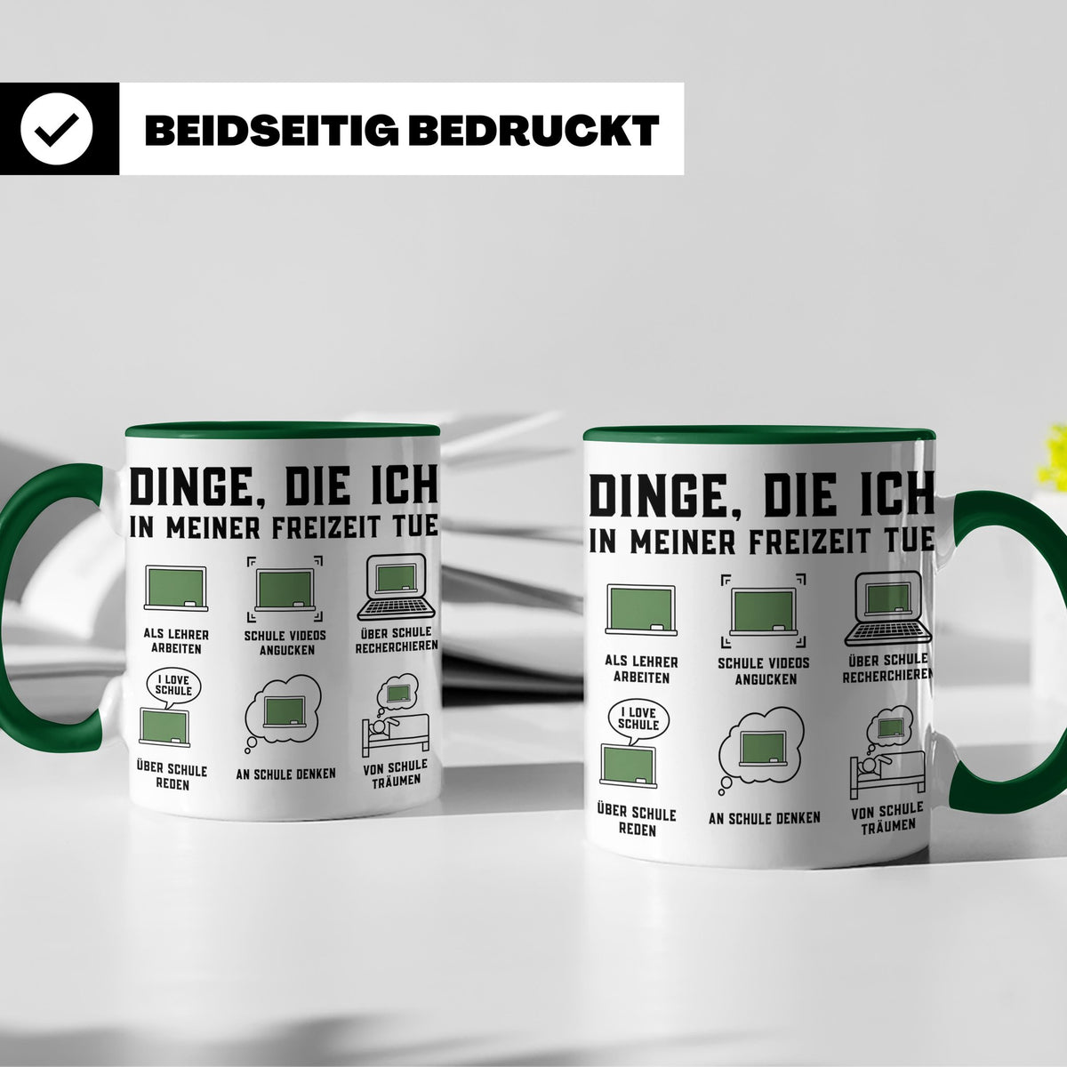 Lehrer Tasse Dinge die ich in meiner Freizeit tue lustig Spr – Grün [farbe:grün]