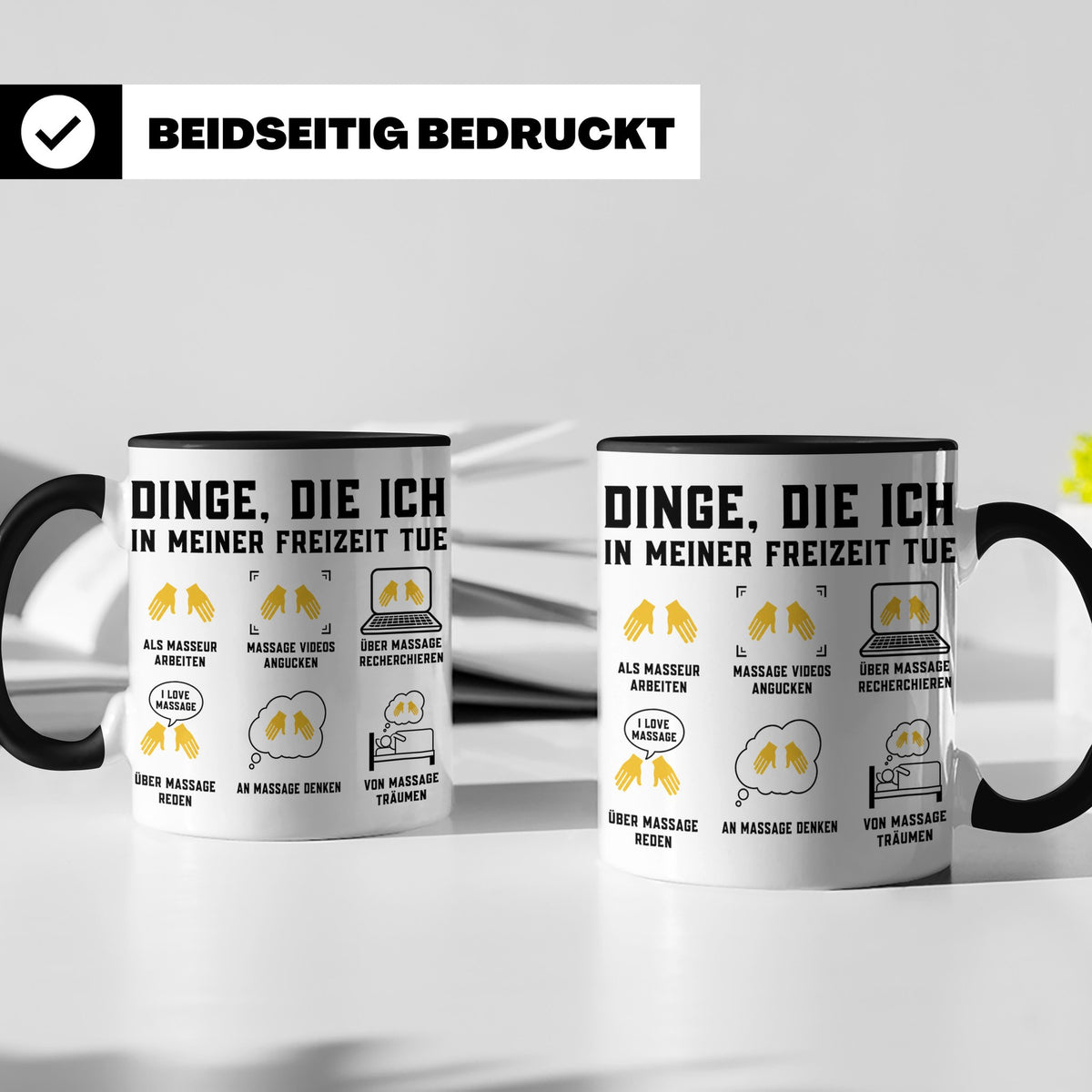 Masseur Tasse mit Spruch Dinge die ich in meiner Freizeit tu – Schwarz [farbe:schwarz]