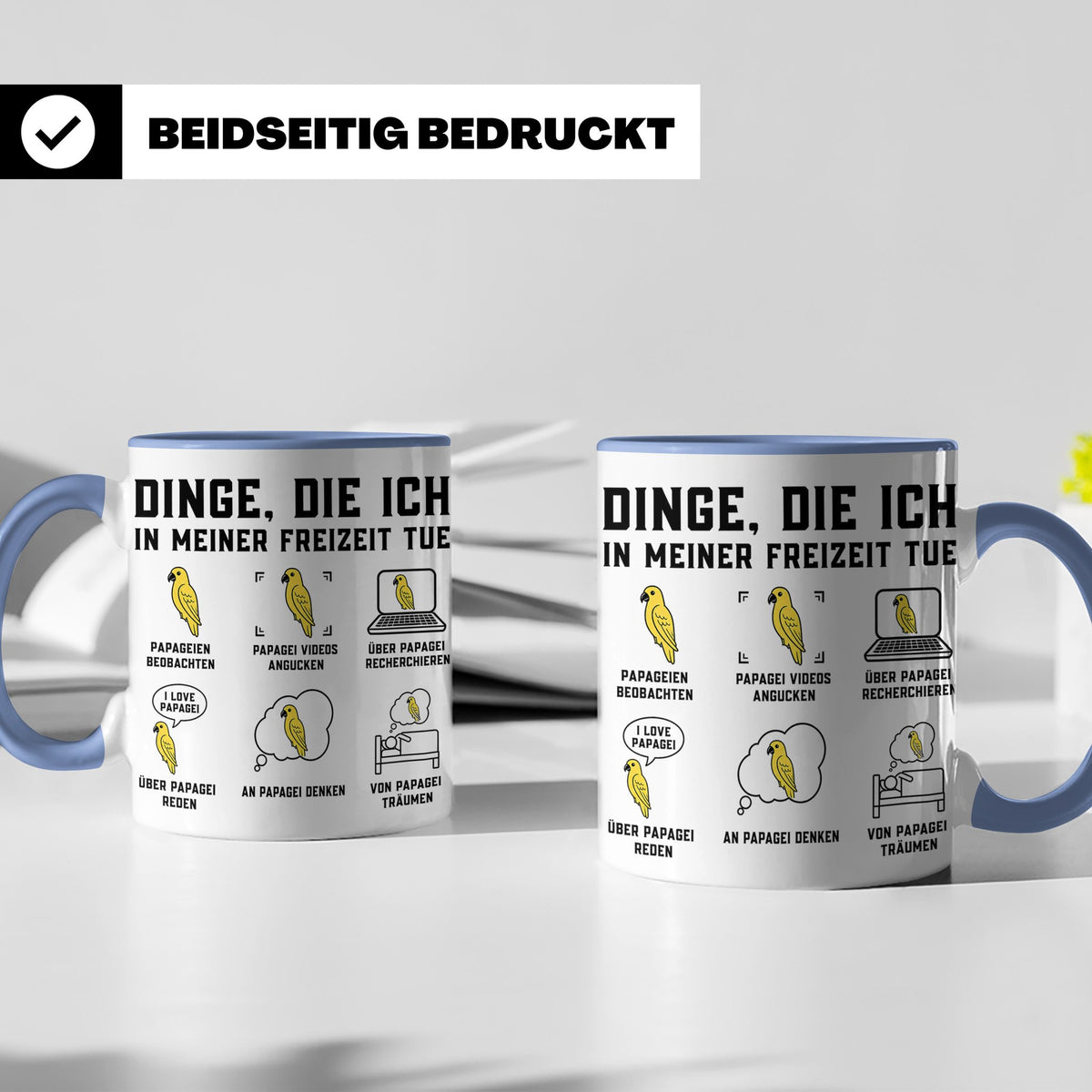 Papagei Tasse 'Dinge die ich tue' lustig, Geschenk Vogelhalt – Blau [farbe:blau]