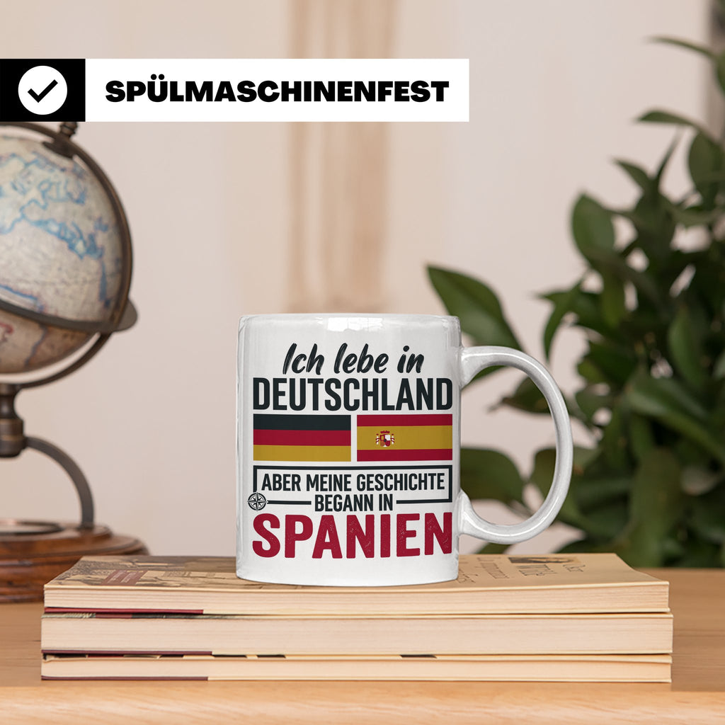 Spanier in Deutschland Tasse mit Spruch & Flagge. Geschenk f – Weiß [farbe:weiß]