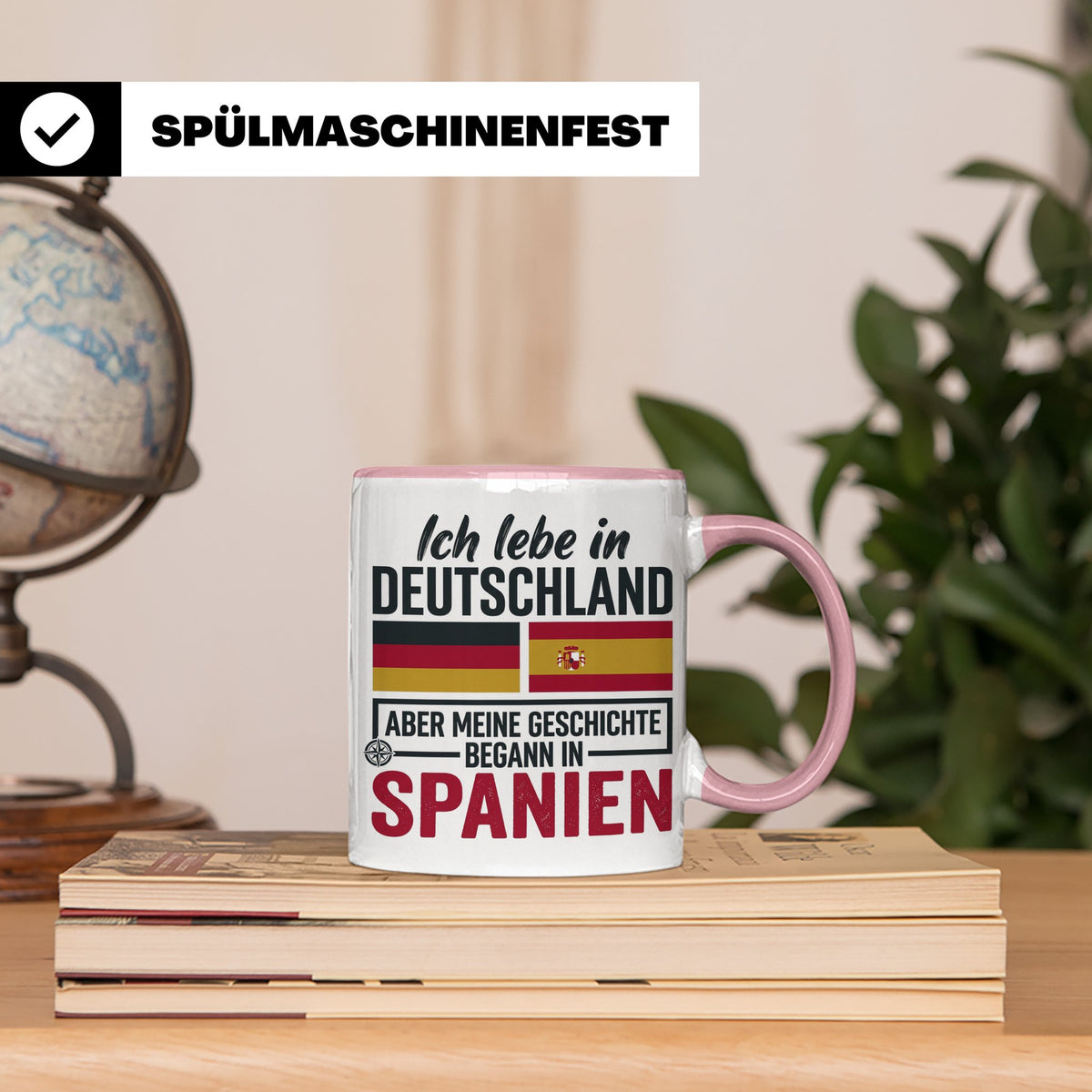 Spanier in Deutschland Tasse mit Spruch & Flagge. Geschenk f – Rosa [farbe:rosa]