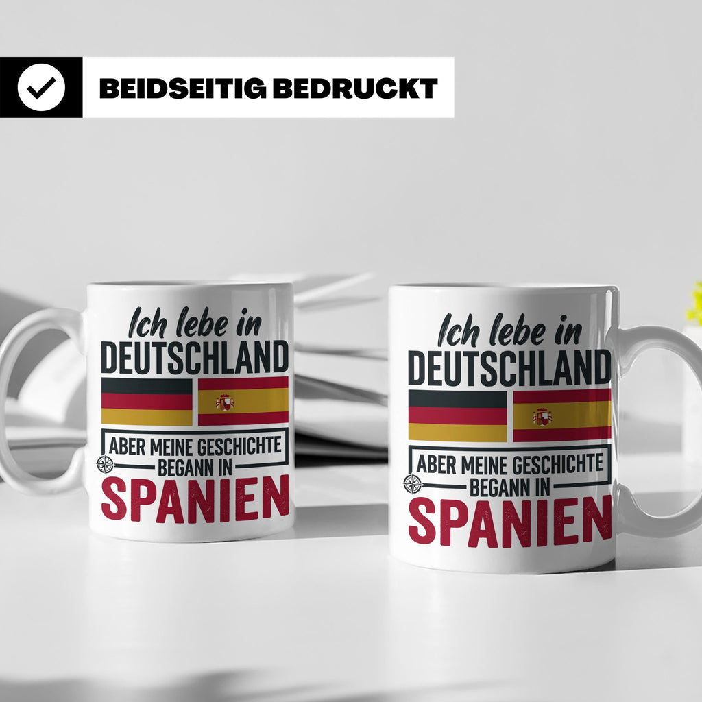 Spanier in Deutschland Tasse mit Spruch & Flagge. Geschenk f – Weiß [farbe:weiß]
