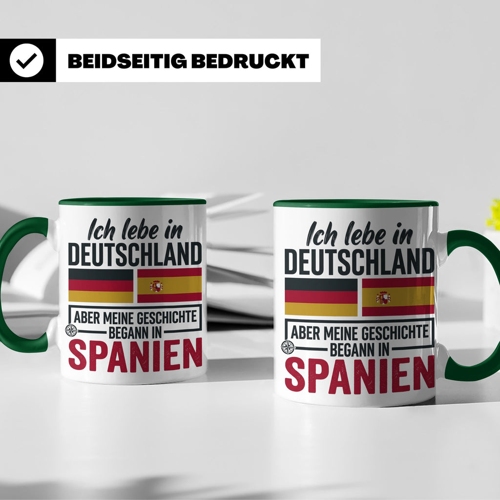 Spanier in Deutschland Tasse mit Spruch & Flagge. Geschenk f – Grün [farbe:grün]