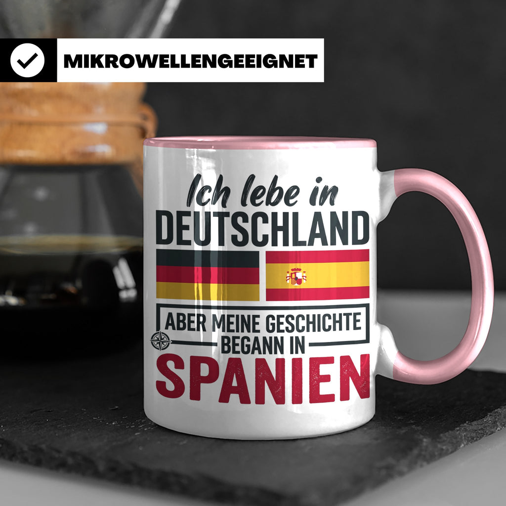 Spanier in Deutschland Tasse mit Spruch & Flagge. Geschenk f – Rosa [farbe:rosa]