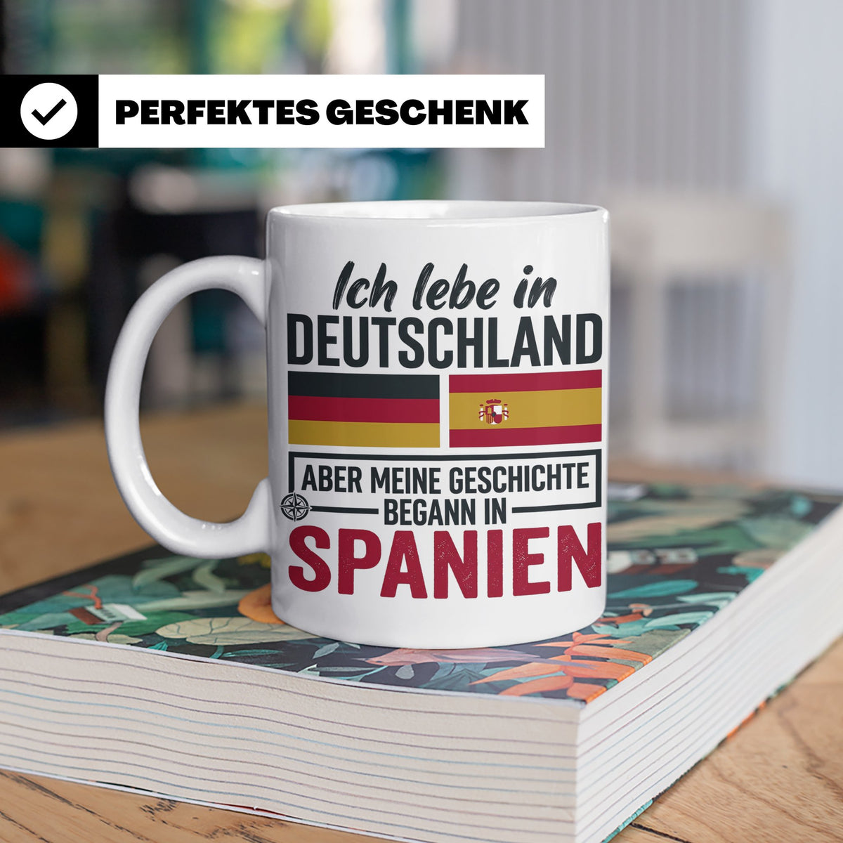 Spanier in Deutschland Tasse mit Spruch & Flagge. Geschenk f – Weiß [farbe:weiß]