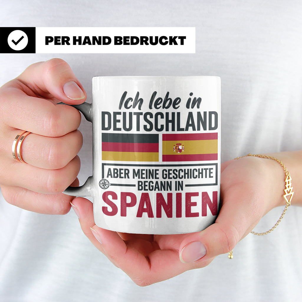 Spanier in Deutschland Tasse mit Spruch & Flagge. Geschenk f – Weiß [farbe:weiß]