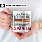 Spanier in Deutschland Tasse mit Spruch & Flagge. Geschenk f – Rosa [farbe:rosa]
